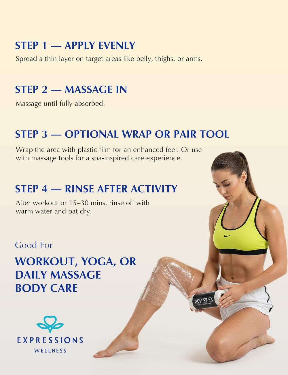 EXPRESSIONS WELLNESS lifestyle image during yoga illustrating pre-workout refreshing effect