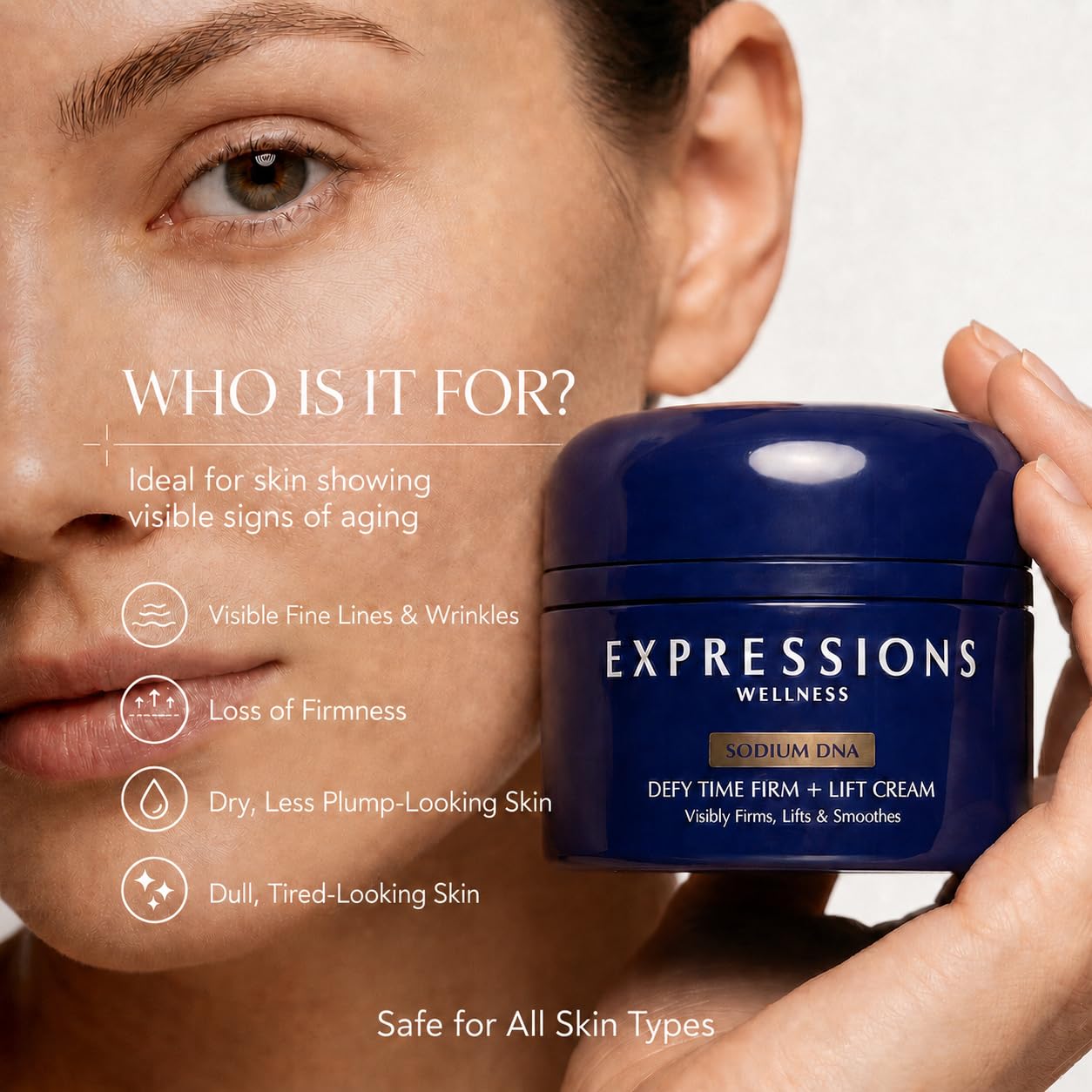 EXPRESSIONS WELLNESS jar next to coin to show 1.94 oz size and travel-friendly benefit