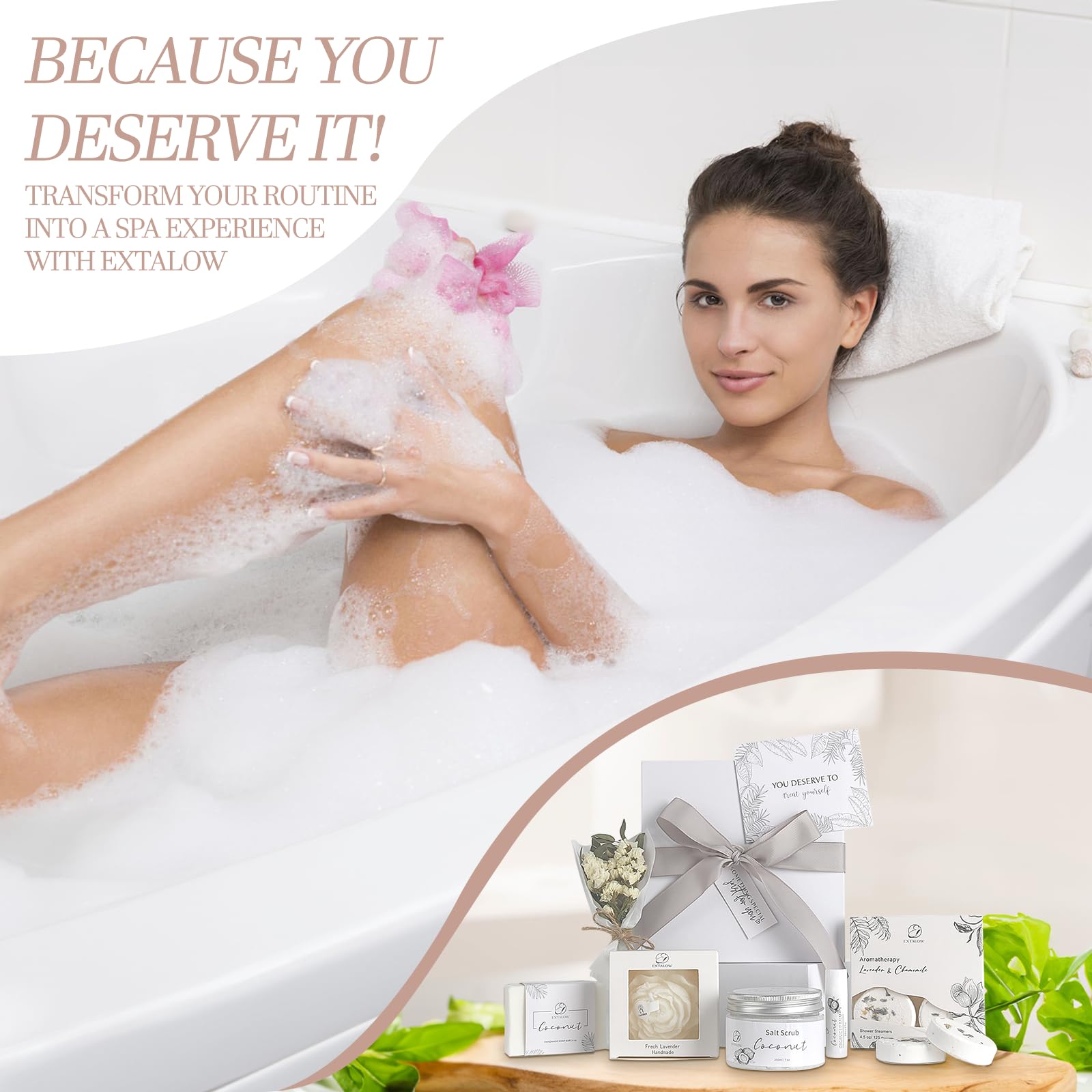 EXTALOW lavender shower steamers arranged to release soothing aromatherapy steam