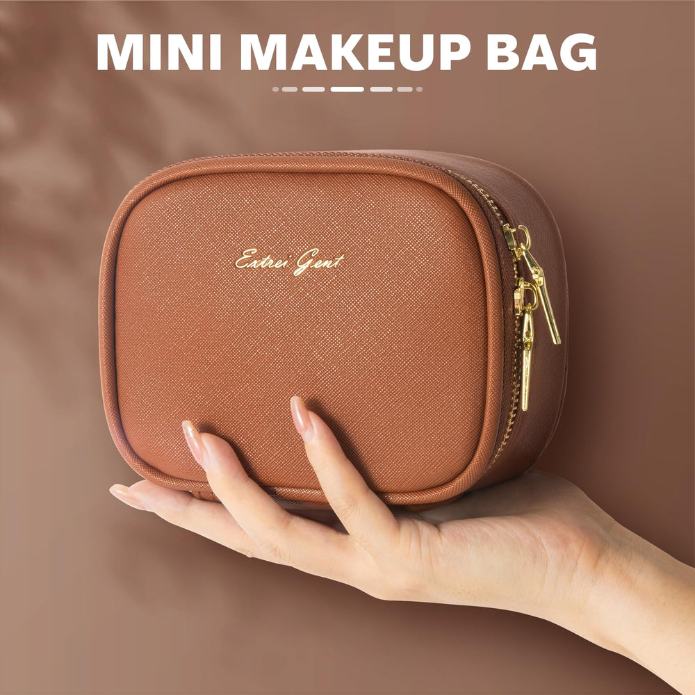 Extrei Gent woman using bag for quick touch-up showing practical travel benefit