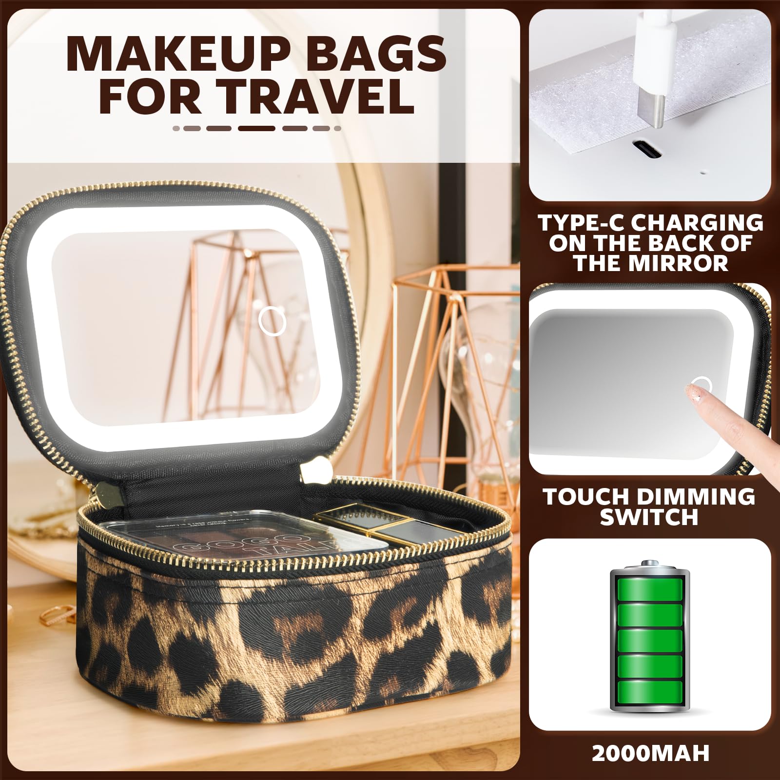 Extrei Gent open interior organized with cosmetics, demonstrating tidy travel organization