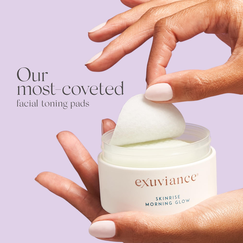 EXUVIANCE pad in hand demonstrating one-swipe application benefit