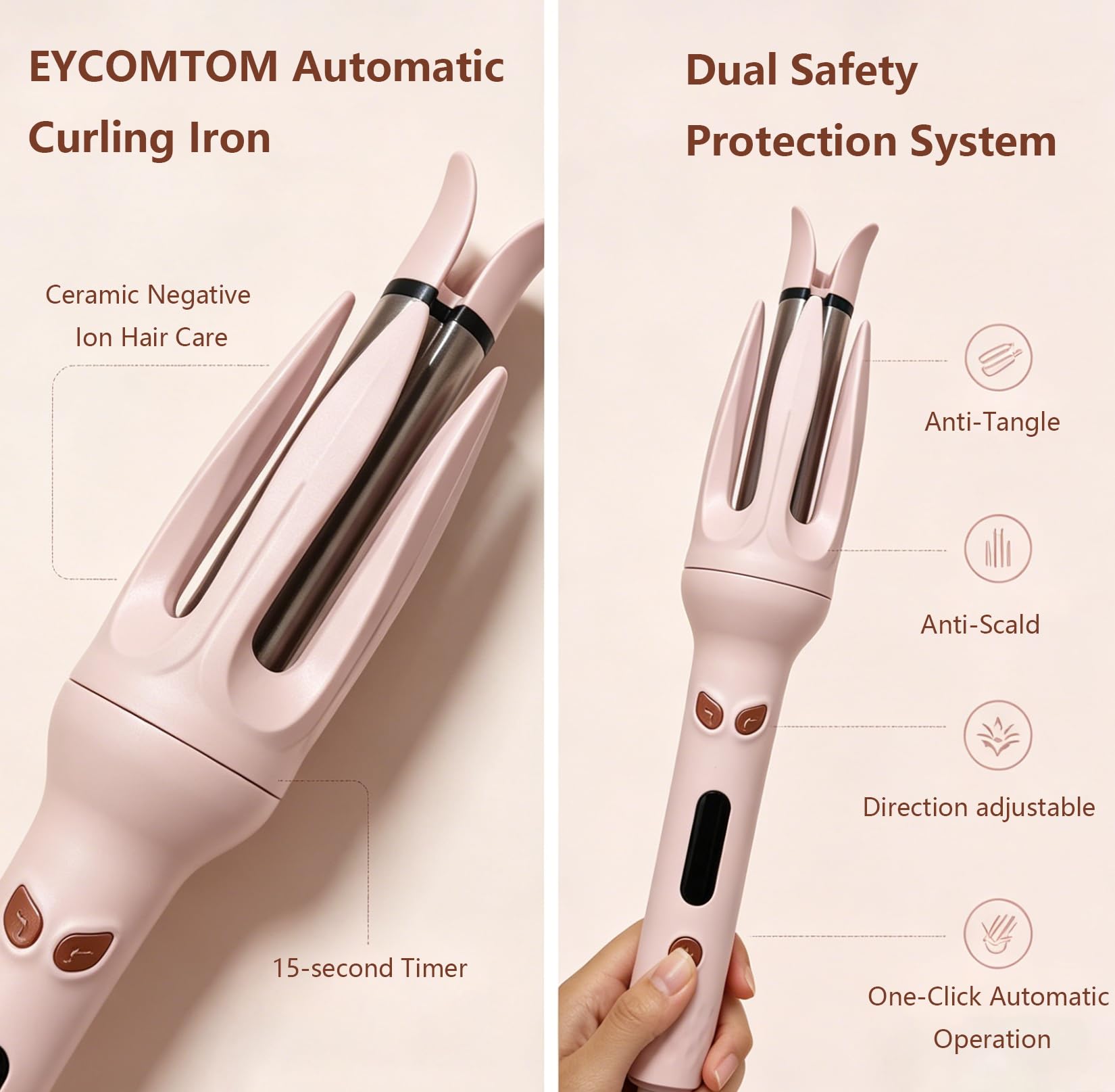 EYCOMTOM close-up of tourmaline ceramic barrel highlighting smooth, protective surface