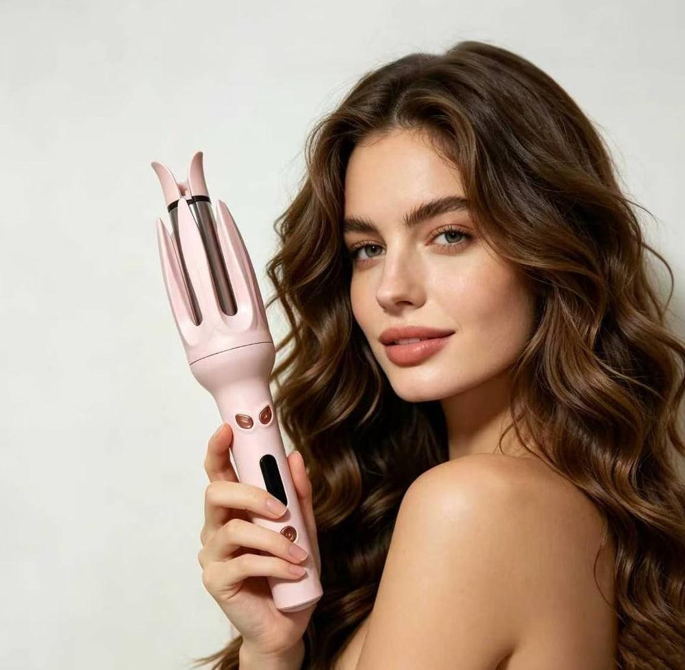 EYCOMTOM front view of automatic curler showing one-button operation and sleek design
