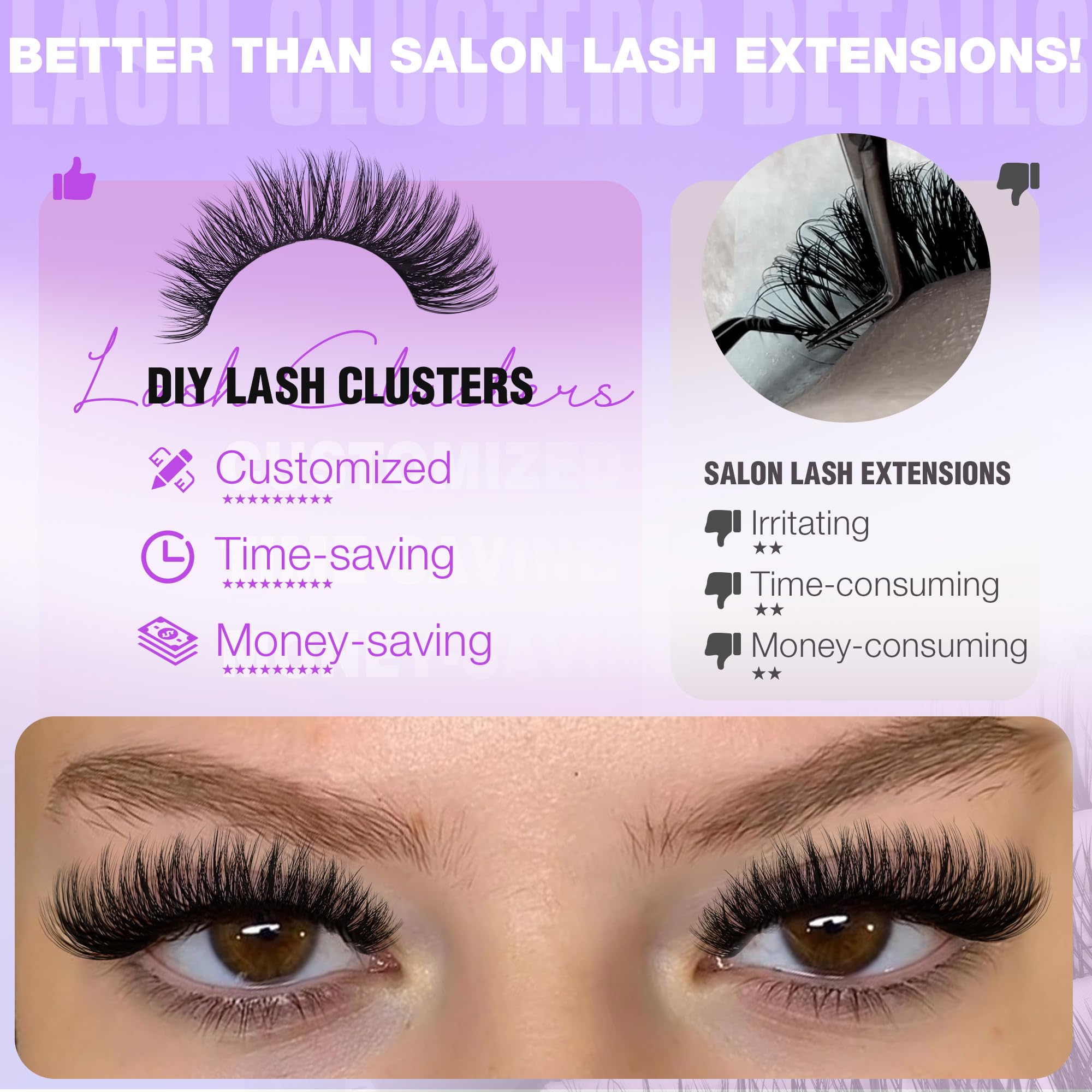 EYDEVRO lash cluster base and fiber texture close-up for lightweight comfortable wear
