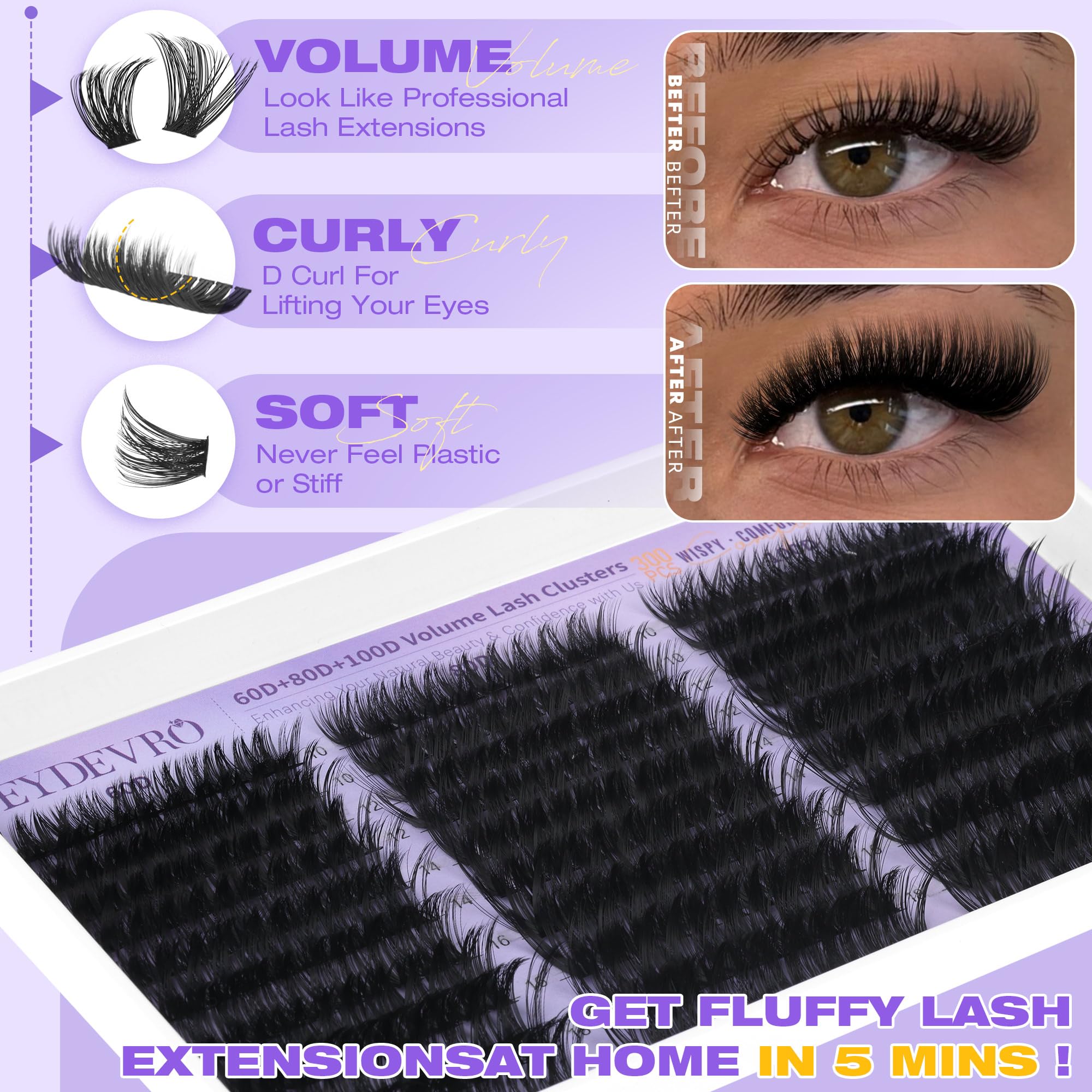 EYDEVRO precision tweezers and brushes displayed for controlled, neat cluster placement