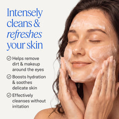 EYEECO label ingredients panel highlighting tea tree and botanical moisturizers