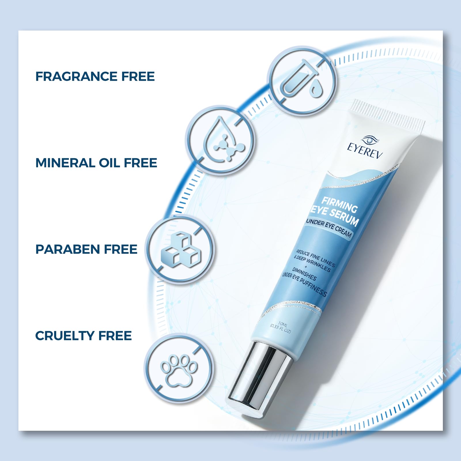close-up of EYEREV serum texture demonstrating lightweight, fast-absorbing hydration