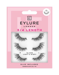 Eylure Fluttery Light 008 front packaging showing lashes and glue, easy selection benefit