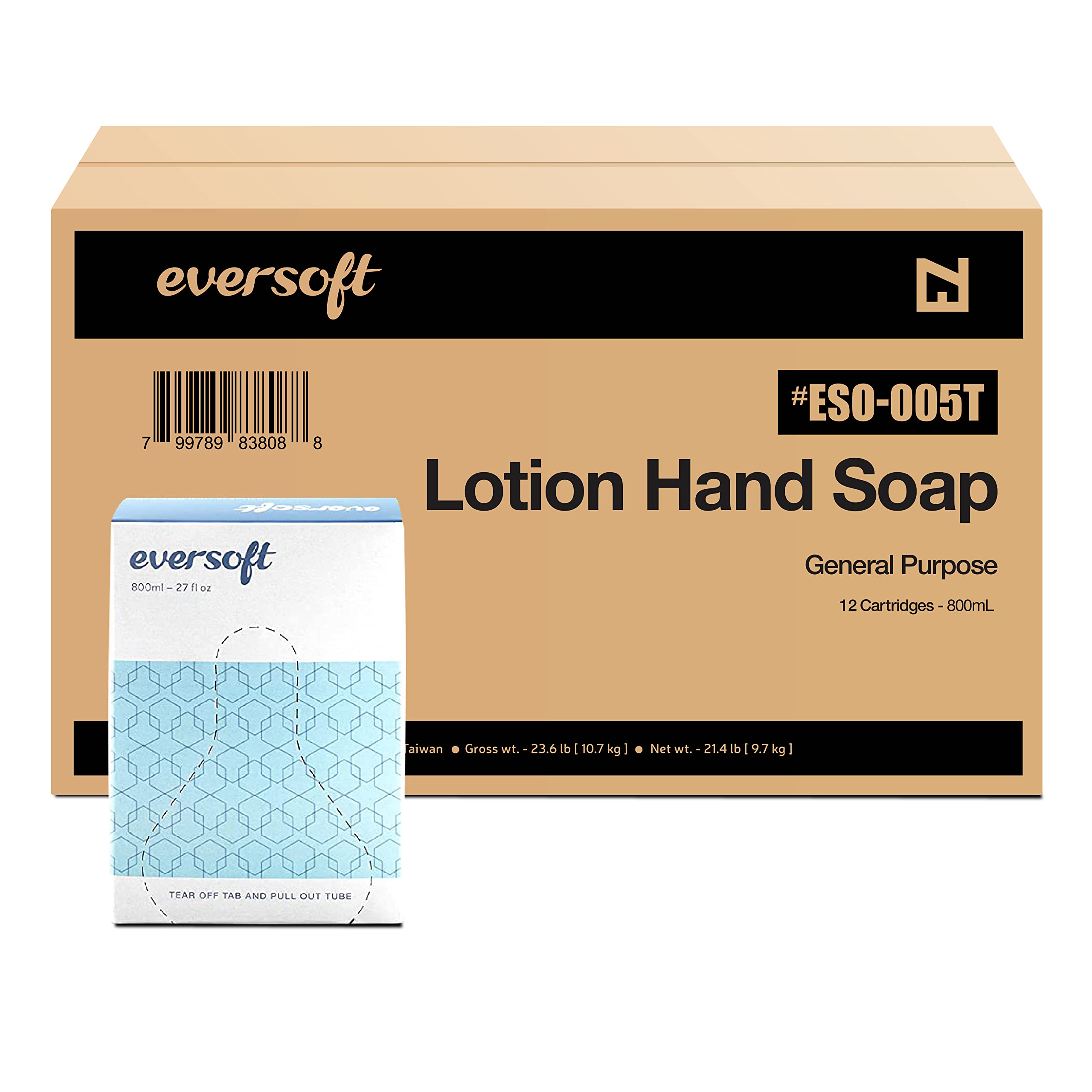 EZPULL front packaging of Eversoft 800ml refill showing product and box — clear inventory benefit