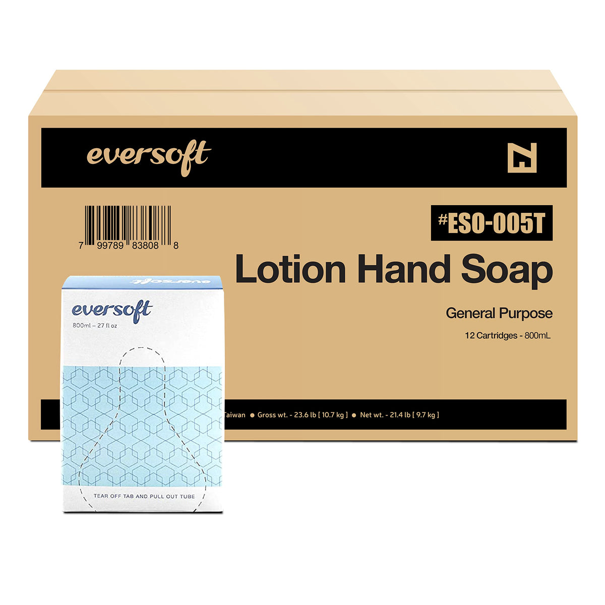 EZPULL front packaging of Eversoft 800ml refill showing product and box — clear inventory benefit
