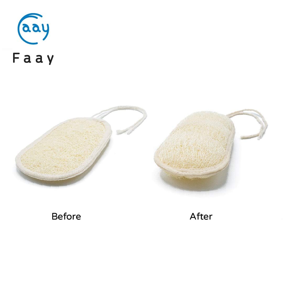 FAAY in-shower use demonstrating long handle reaching and scrubbing the upper back