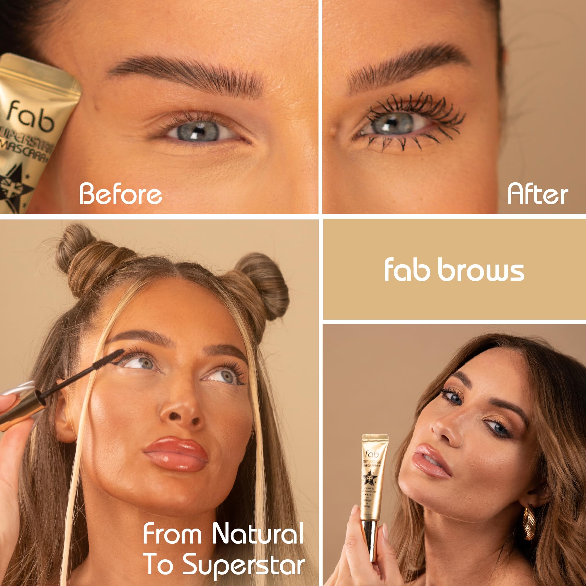 Fab Brows before and after model demonstrating visible volume and length