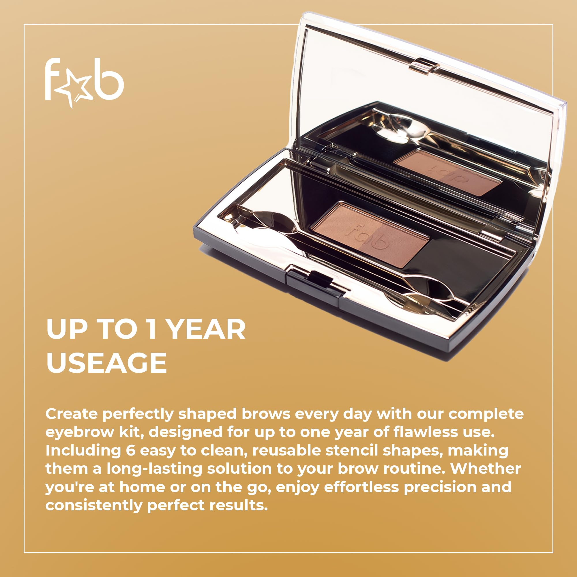 Fab Brows compact held in hand, small travel-friendly size for on-the-go use