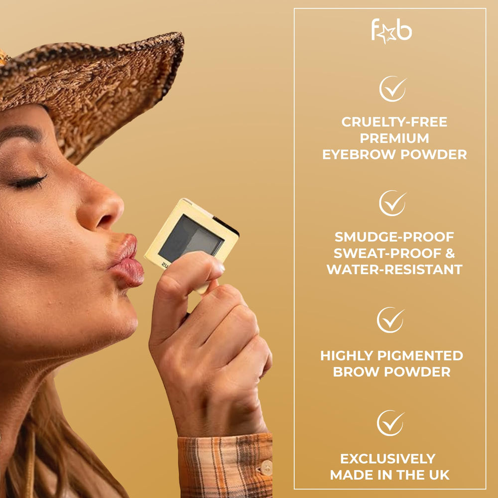 Fab Brows brush swipe on powder displaying fine texture and buildable color
