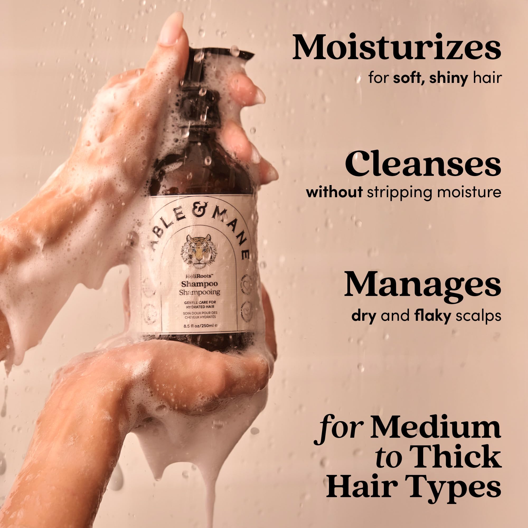 Fable & Mane creamy lather texture highlighting gentle cleanse