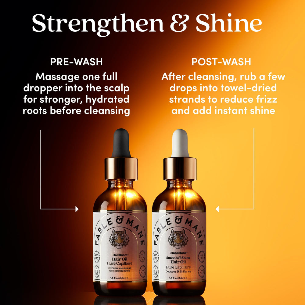 Fable & Mane applied to damp hair showing instant shine and frizz control