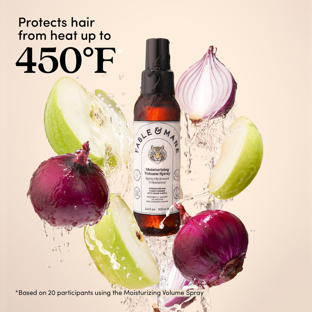 Fable & Mane spray in use while blow-drying to show root lift and lightweight hold