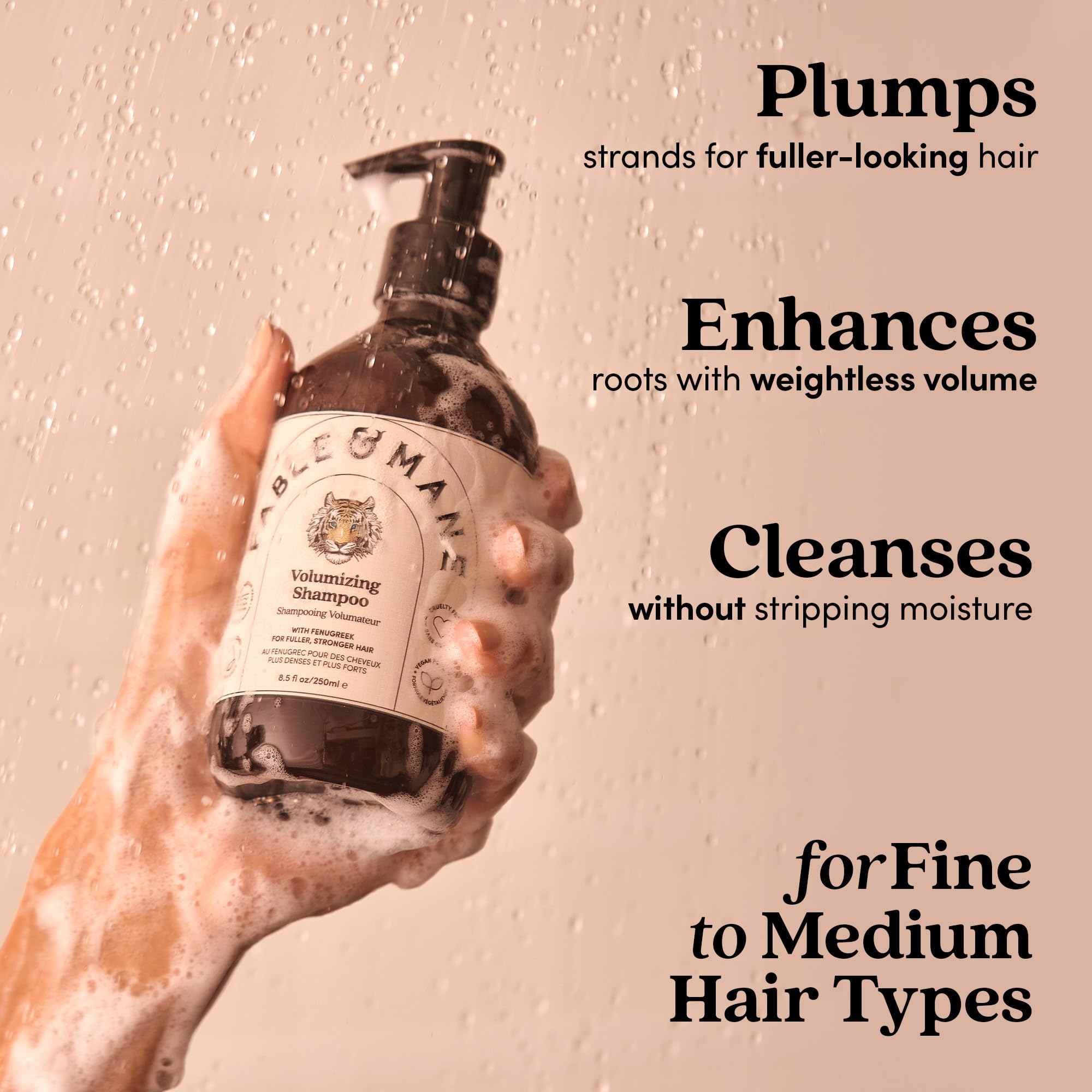 Fable & Mane shampoo texture poured to show lightweight consistency