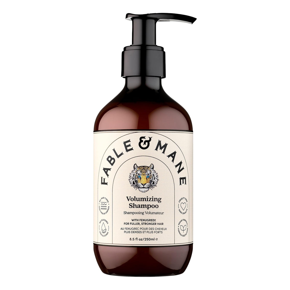 Fable & Mane front bottle shot showing packaging and volume benefit