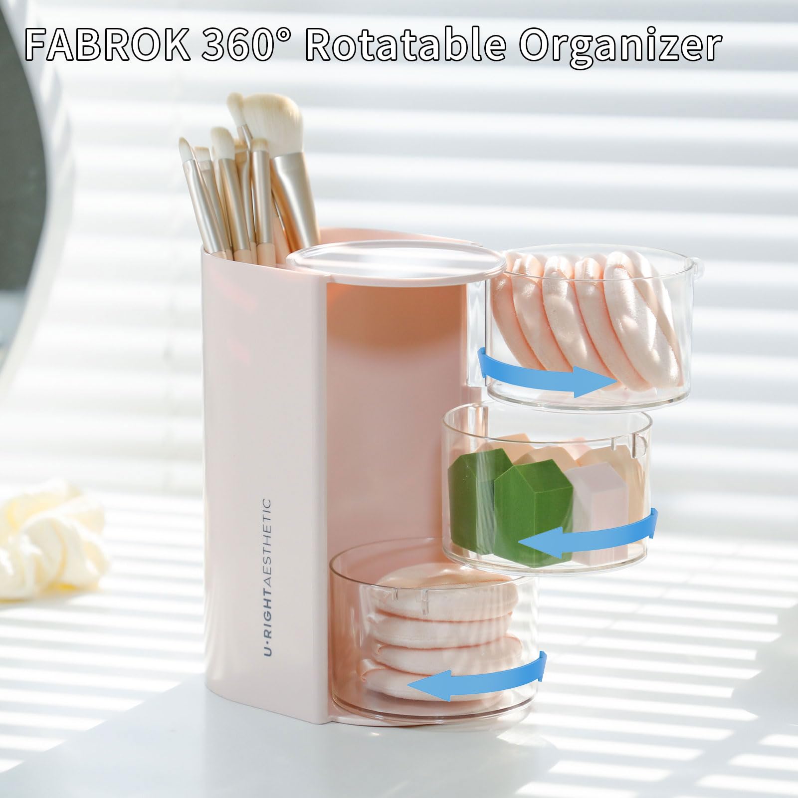 FABROK organizer beside ruler showing compact 3.94×5.28×7.17 inch size