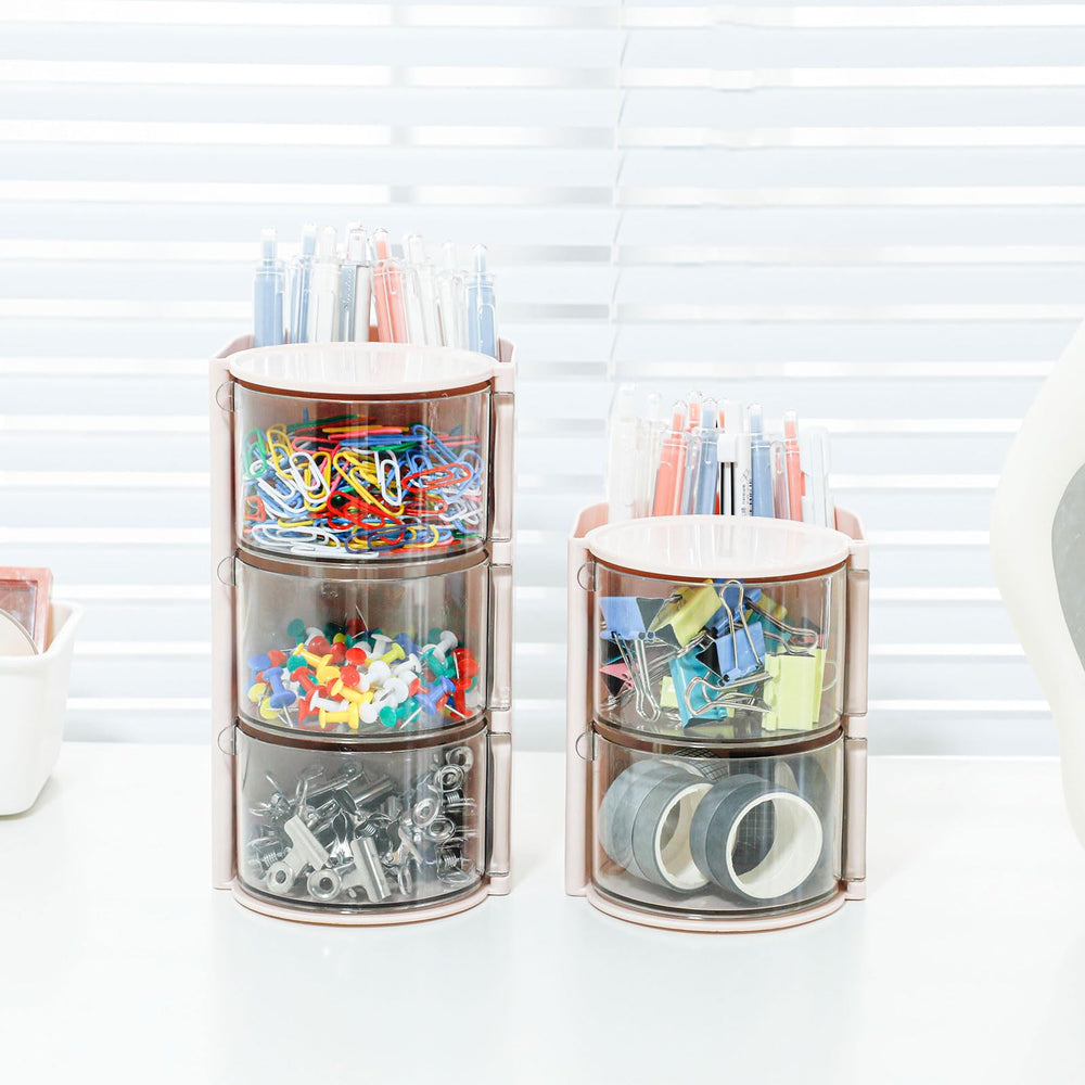 FABROK pink organizer on vanity illustrating neat, accessible routine