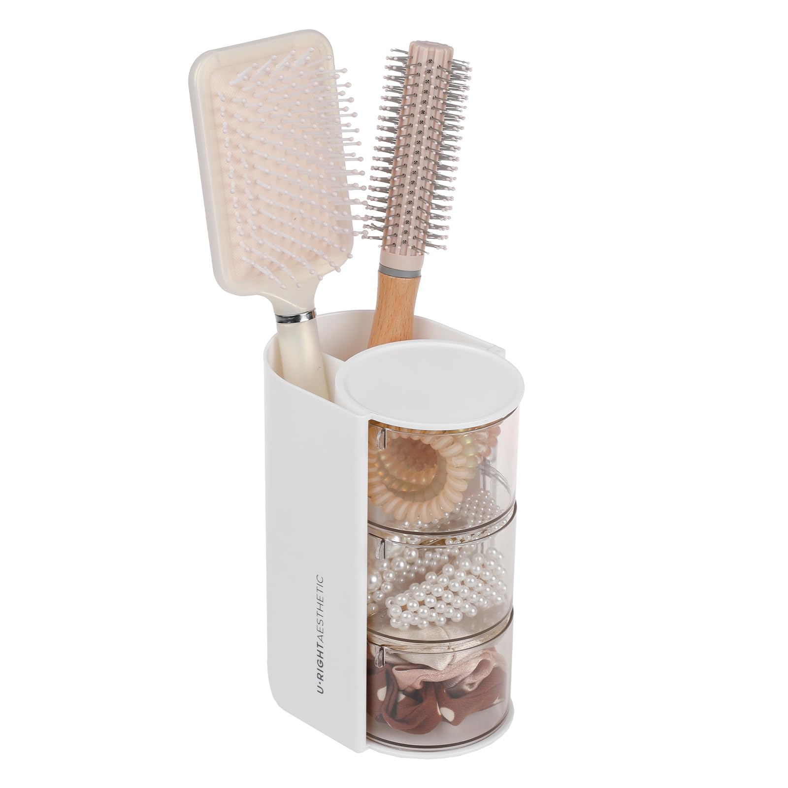 FABROK front view showing compact white rotating organizer for tidy counters