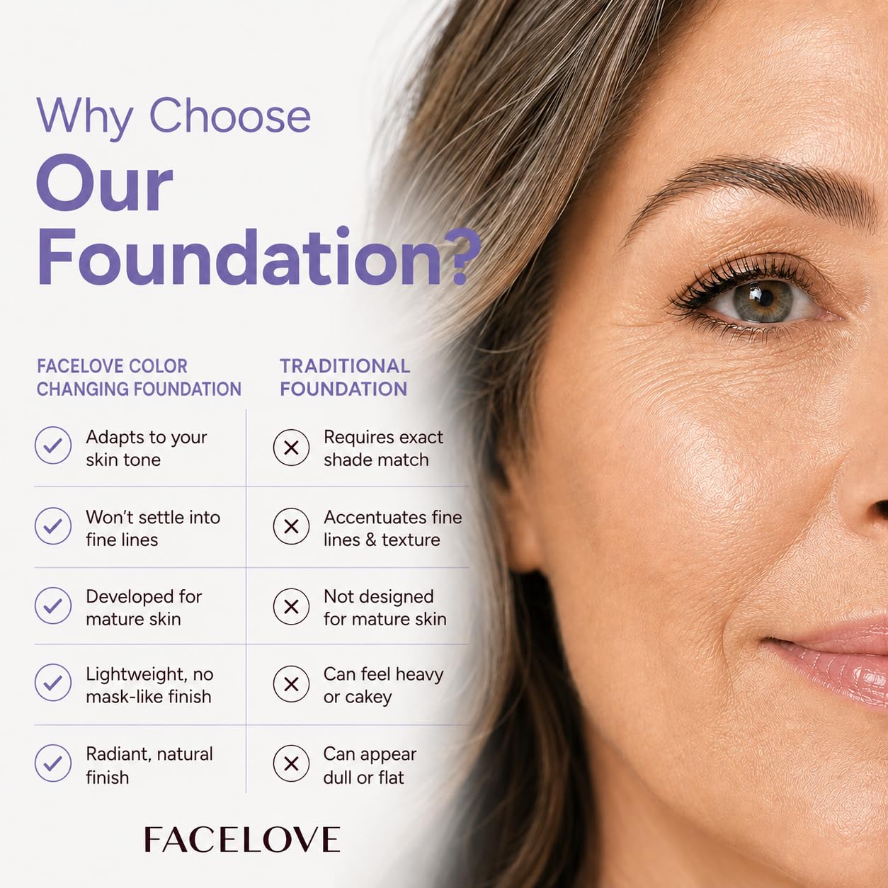 Facelove application with fingers demonstrating quick, skin-warming blend benefit