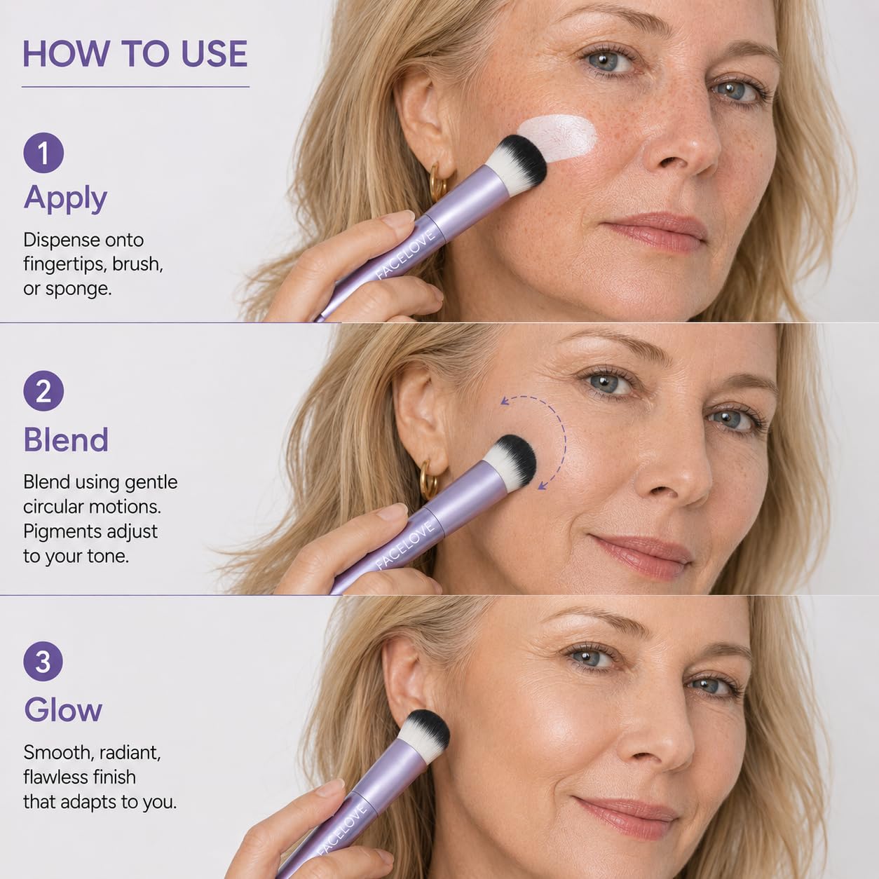 Facelove before and after comparison illustrating visible complexion improvement