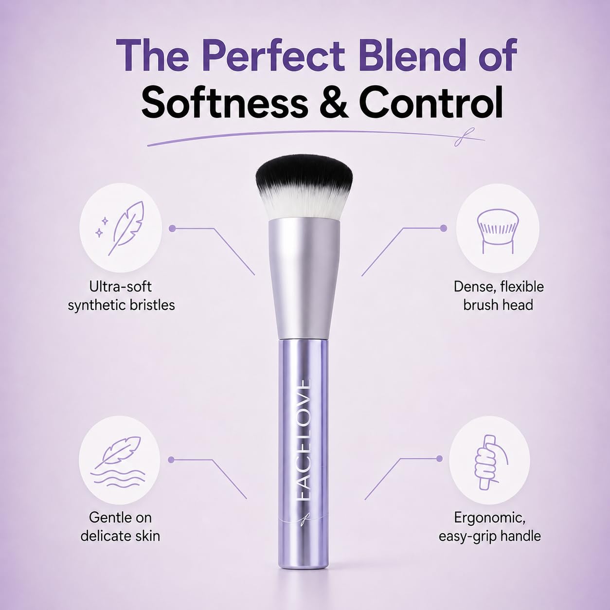 FACELOVE brush in use applying liquid foundation for even coverage advantage