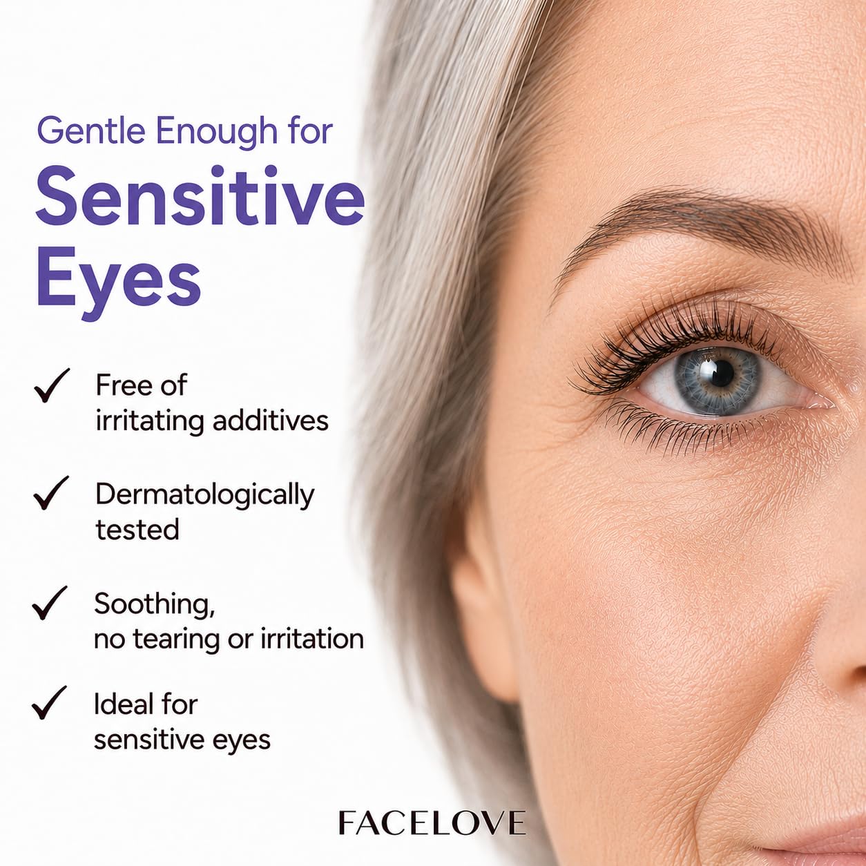 Facelove IronBoost+ before and after lashes illustrating visible lengthening benefit