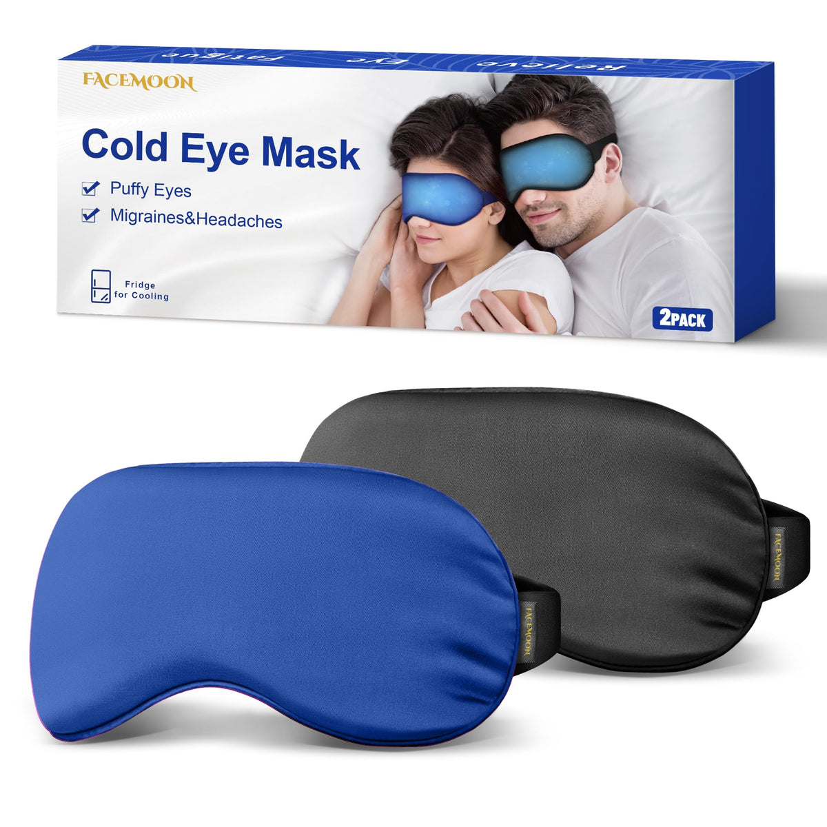Facemoon front view of two-pack cooling eye masks shows colors and convenience