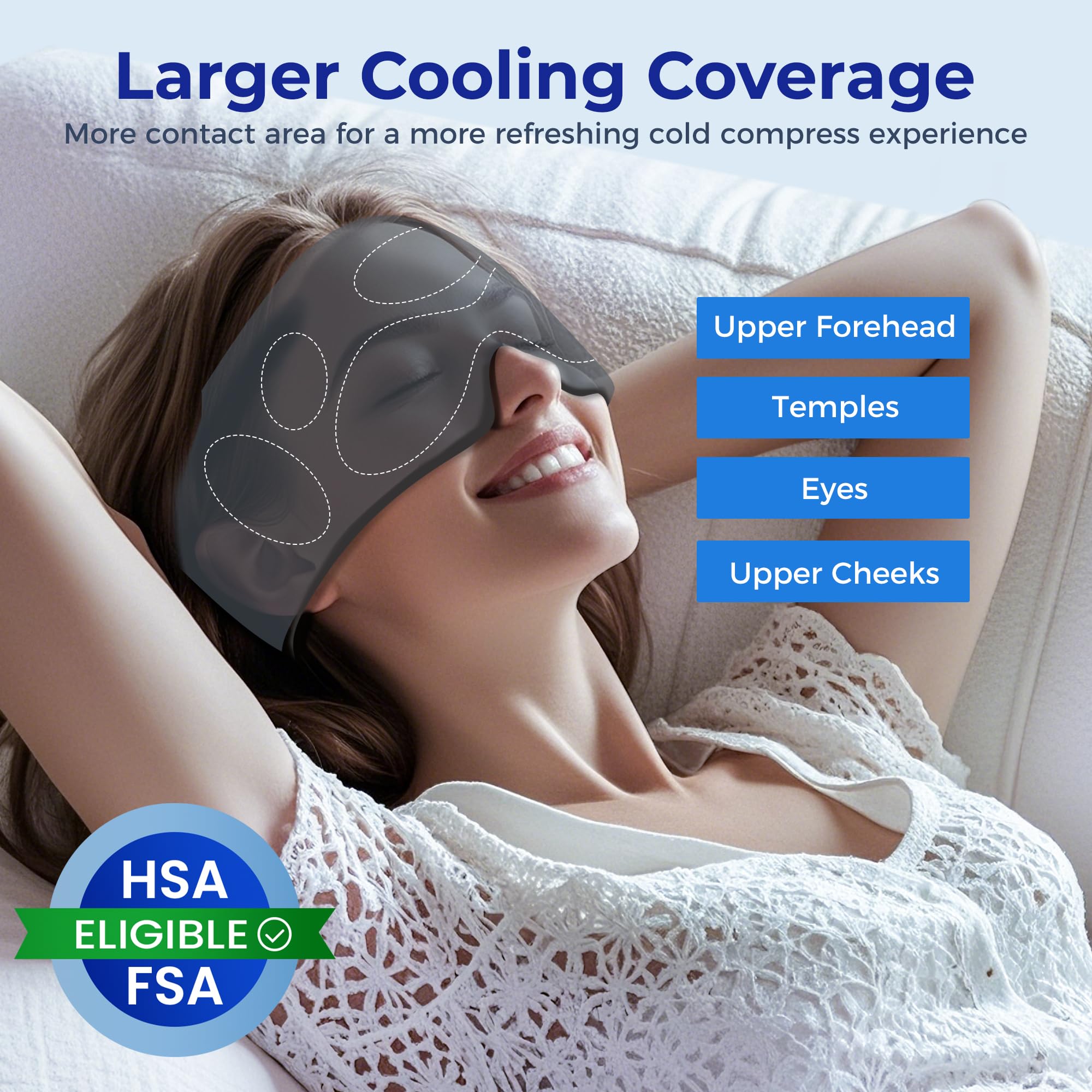 Facemoon mask in use while resting delivering calming cool relief after screens