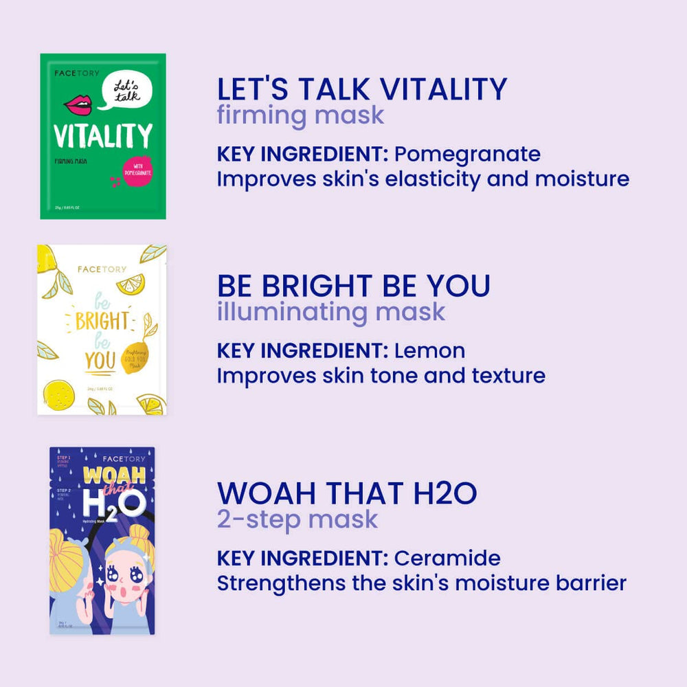 FACETORY pack shown in hand to display compact, travel-friendly size