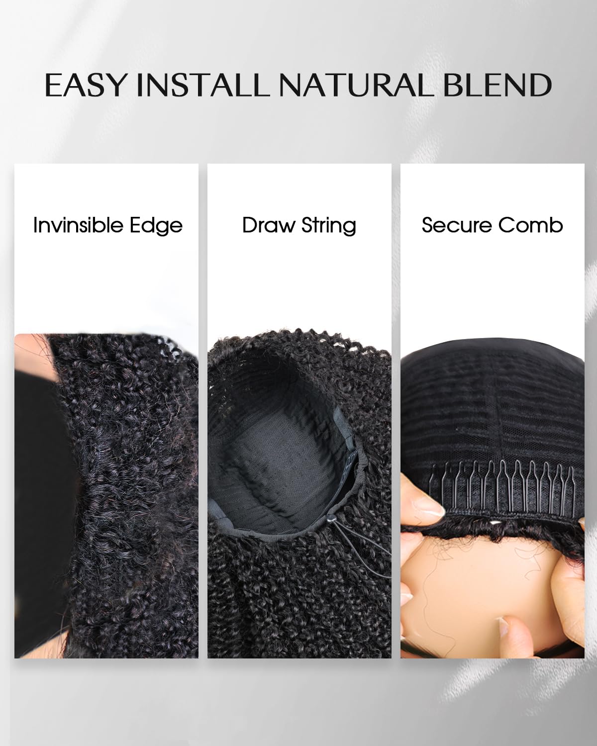 FACMOOD drawstring and four combs detail for secure adjustable fit