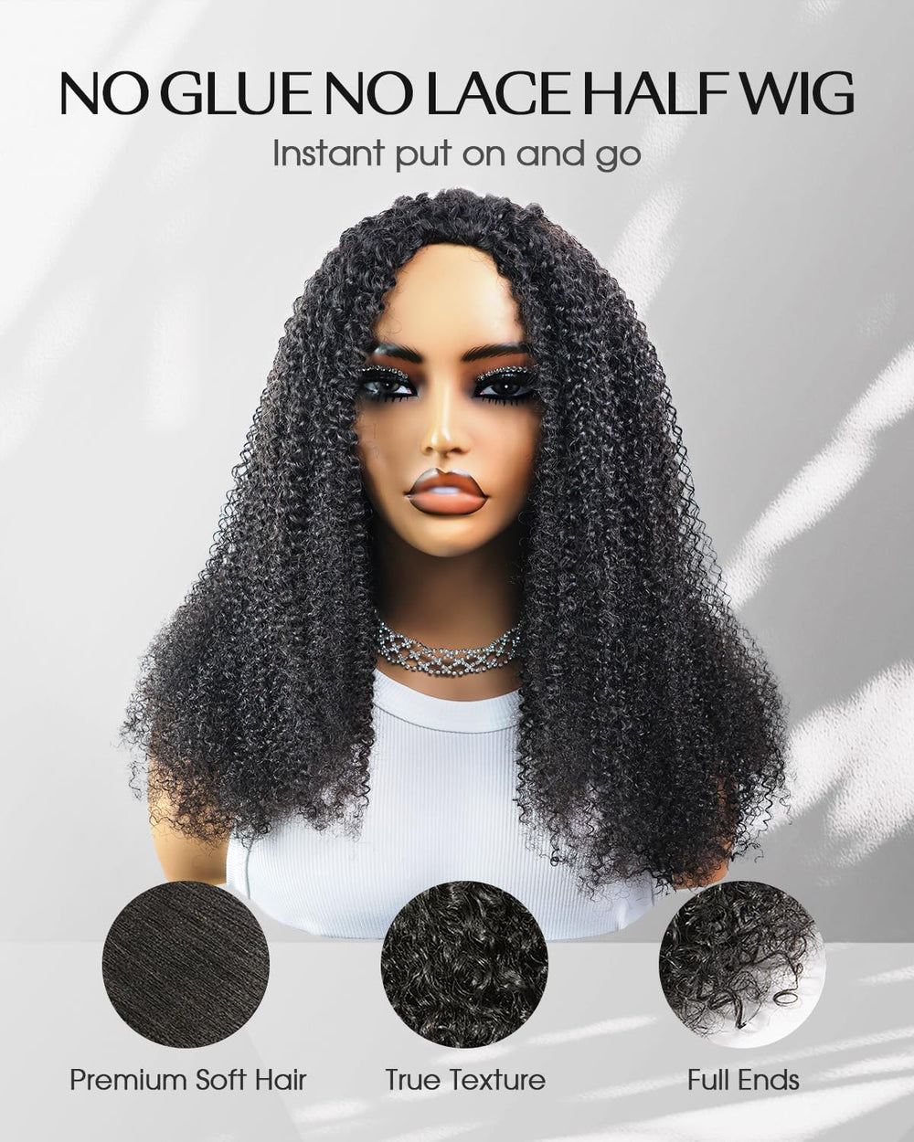 FACMOOD kinky curly texture close-up highlighting soft virgin hair feel