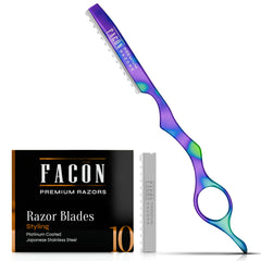 FACON Faether razor front view showing sleek stainless steel and control