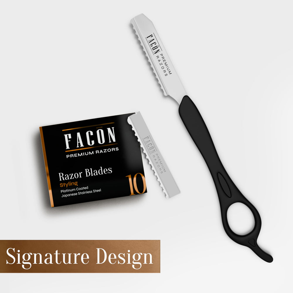 FACON razor beside ruler showing size and scale for fitting in toolkits benefit