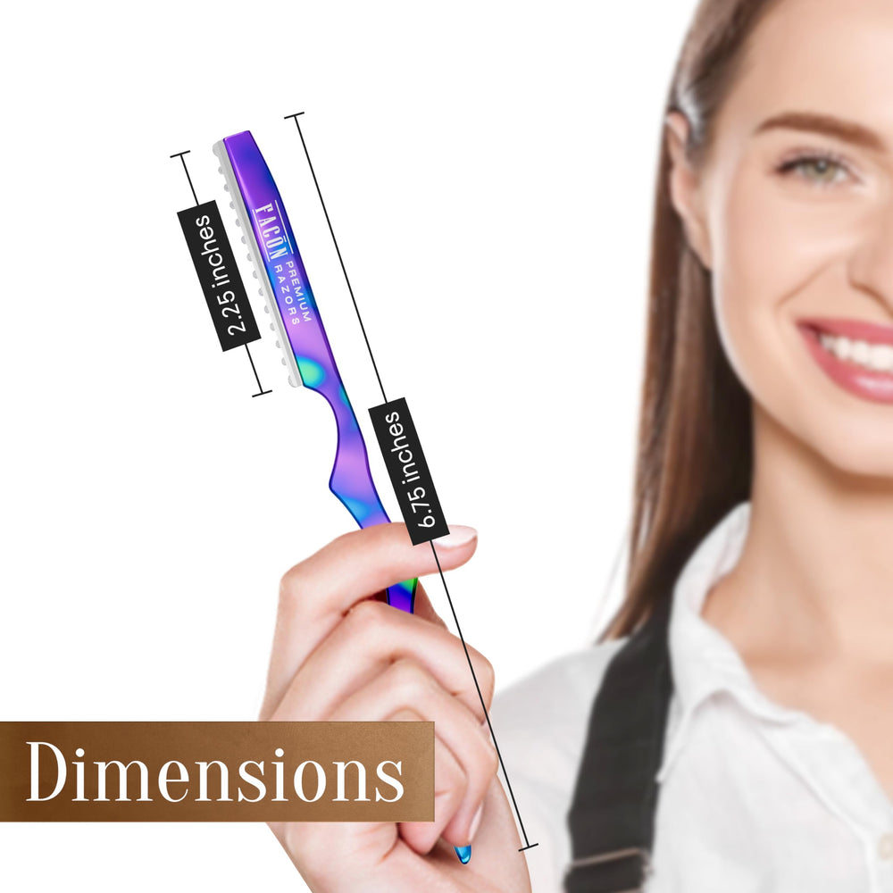 FACON razor size scale comparison showing compact tool for salon travel