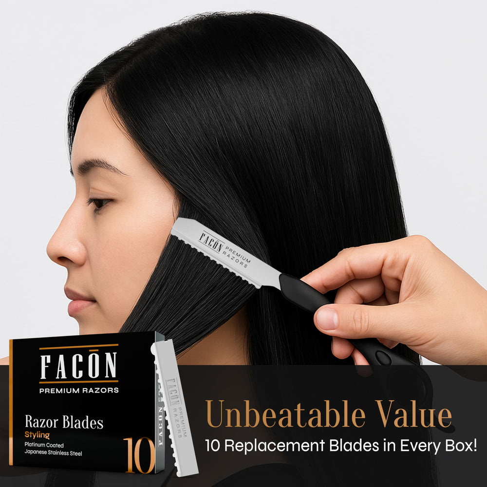 FACON kit with 11 replacement blades arranged showing long-term value benefit