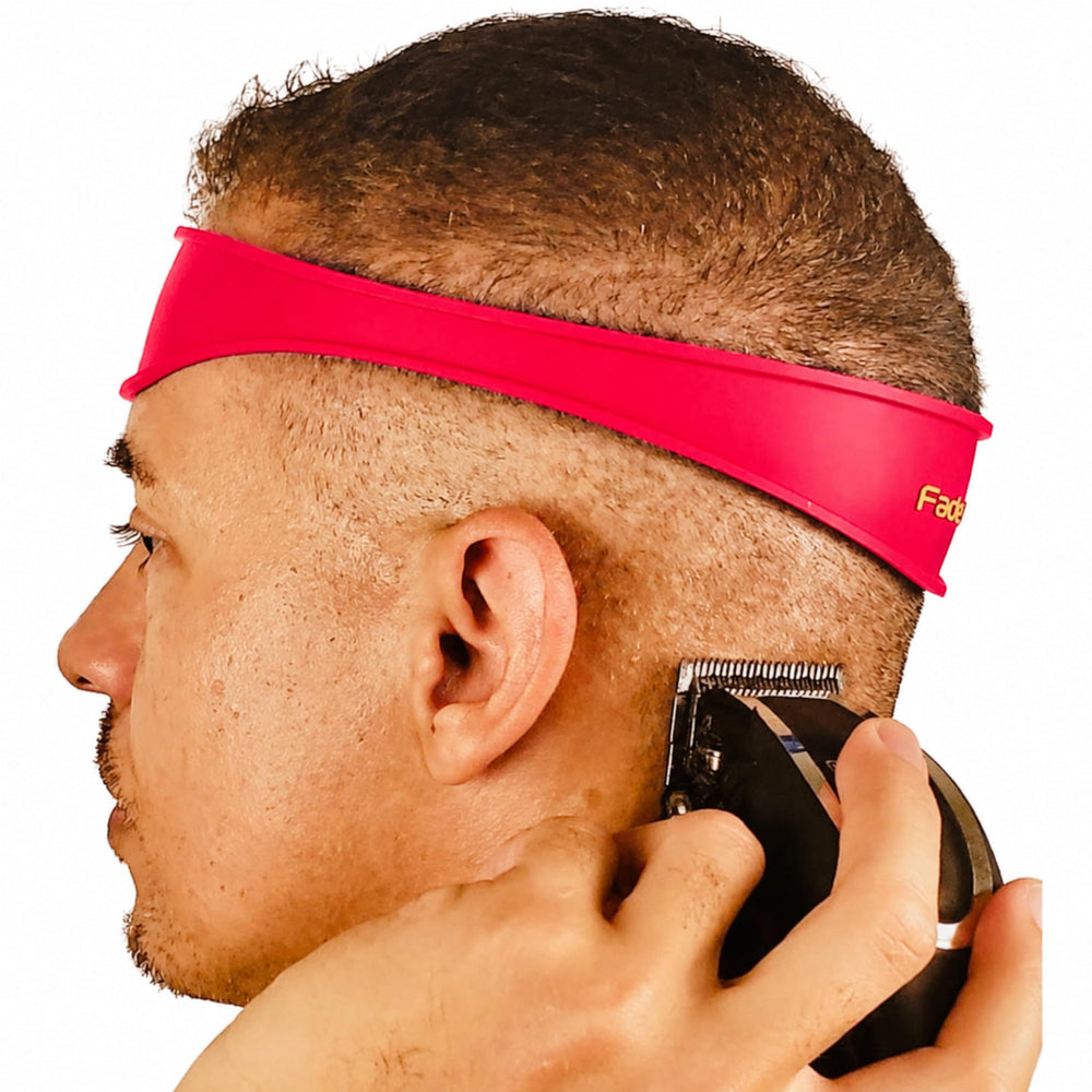 Fade Guide front view showing red silicone band and clear shape, Fade Guide ensures precise fades