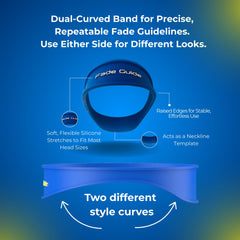 Fade Guide positioned over the ear demonstrating neckline guide, Fade Guide delivers cleaner necklines
