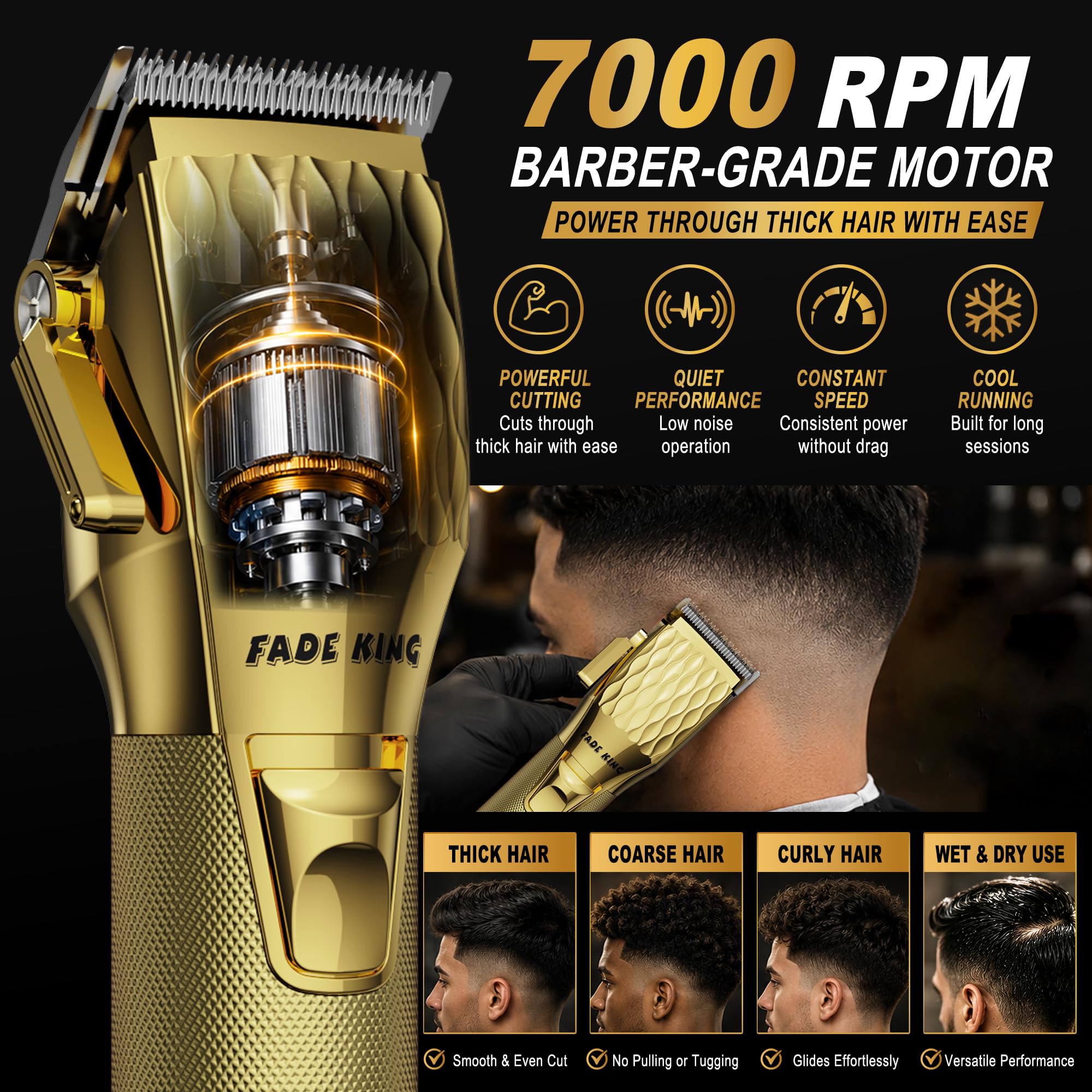 FADEKING trimmer held in hand to show scale and comfortable ergonomic control
