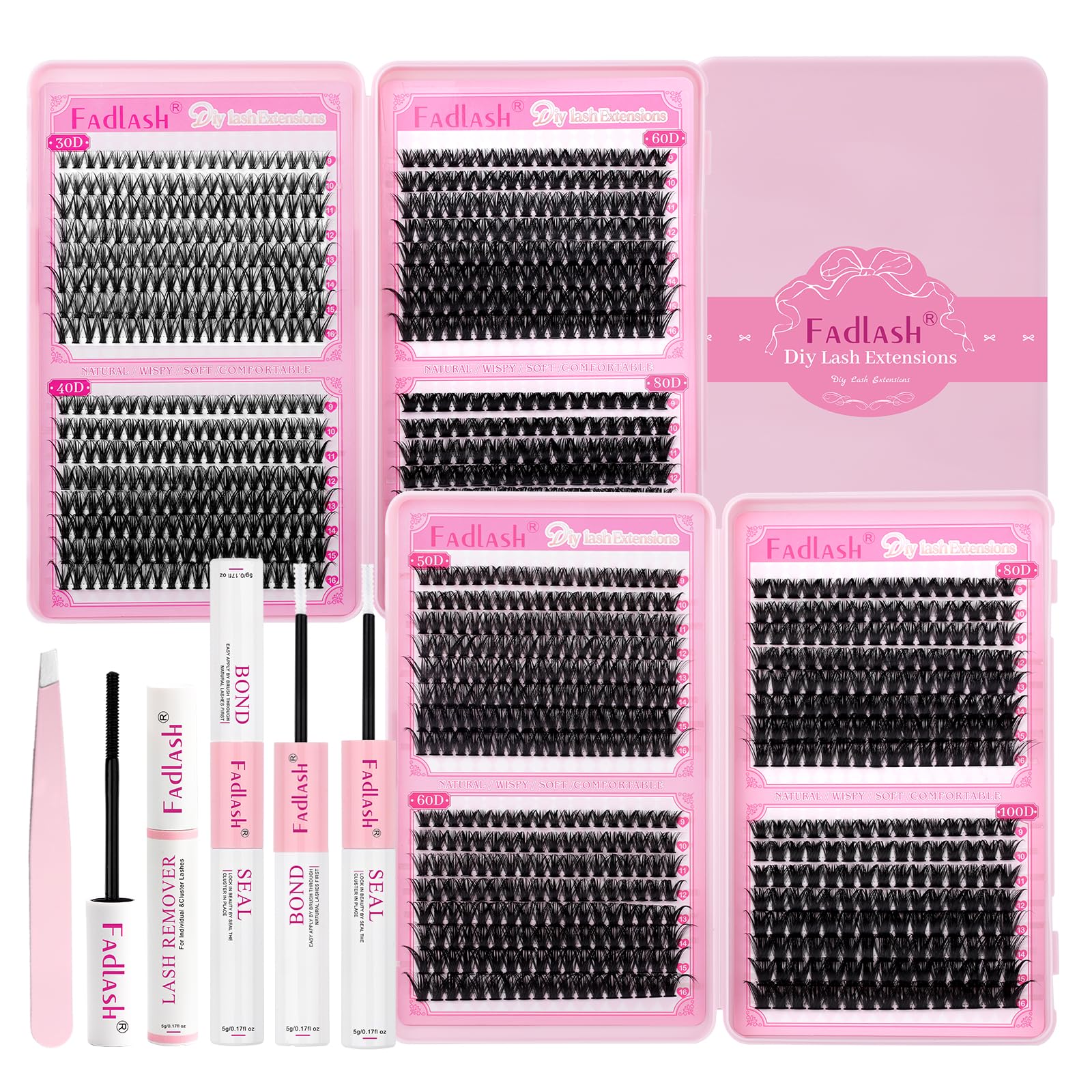 FADLASH open cluster trays displaying mixed lengths and densities