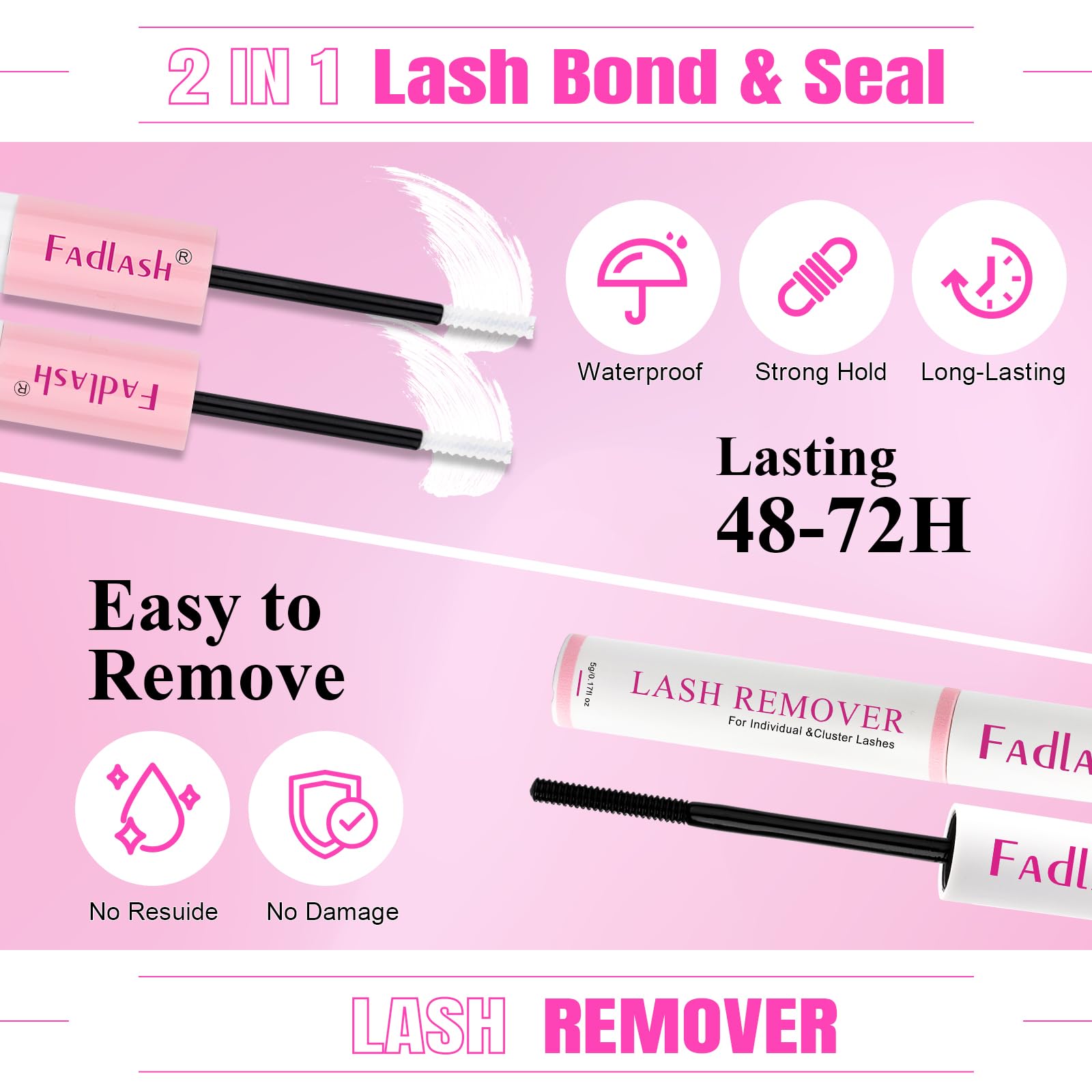 FADLASH remover bottle detail for safe, precise adhesive removal