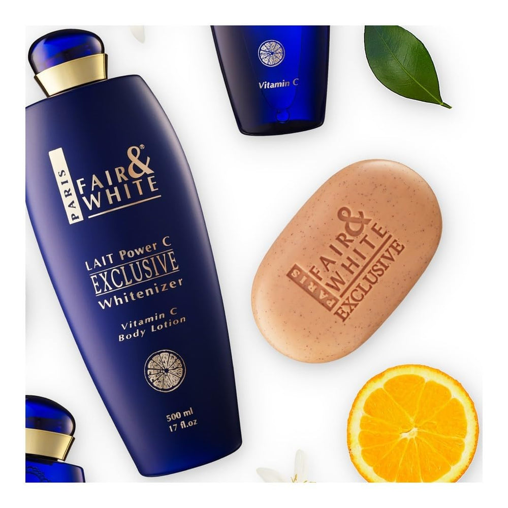 FAIR & WHITE paired with SPF50 sunscreen suggesting brightening care and sun protection