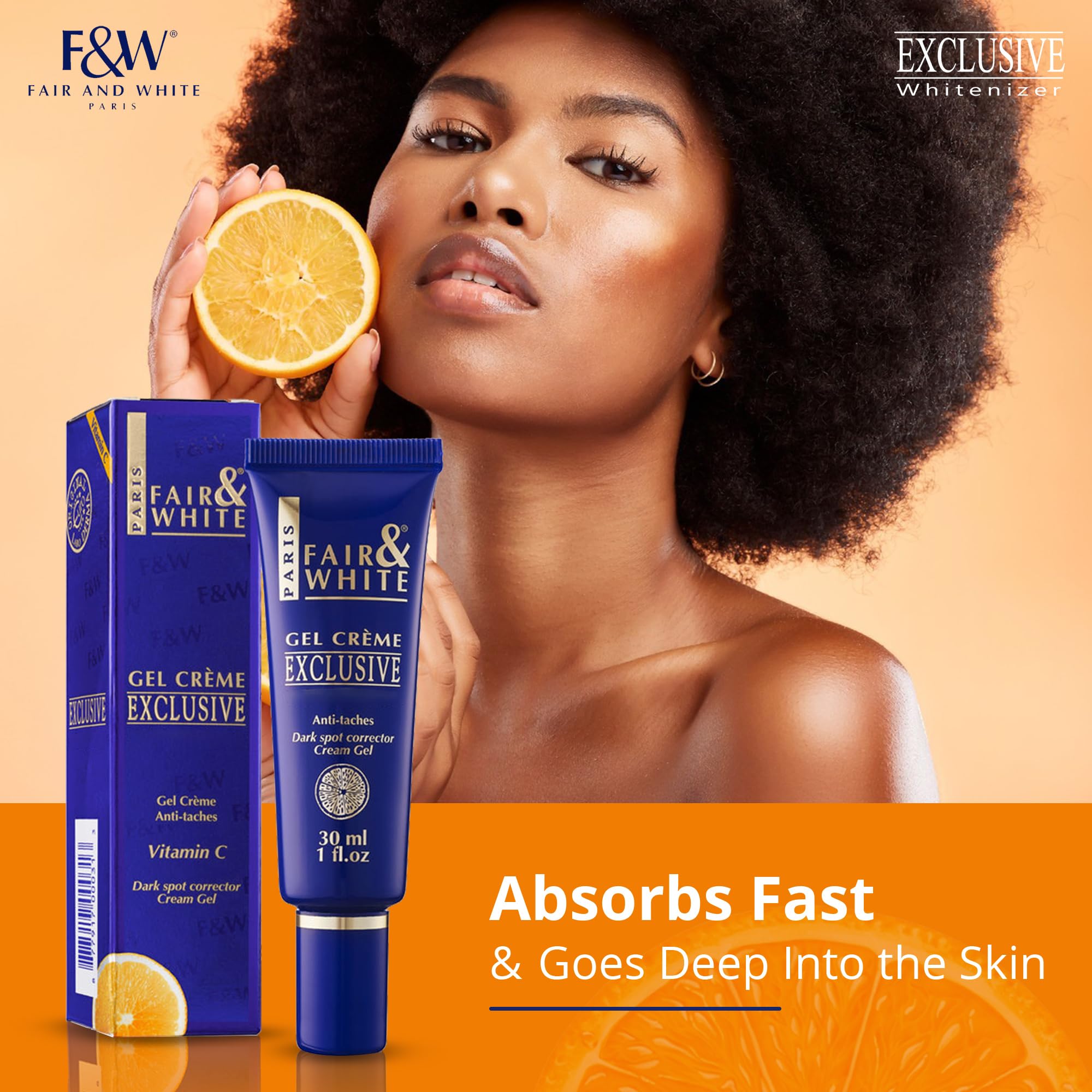Fair & White size comparison with coin showing compact 30 ml travel-friendly benefit