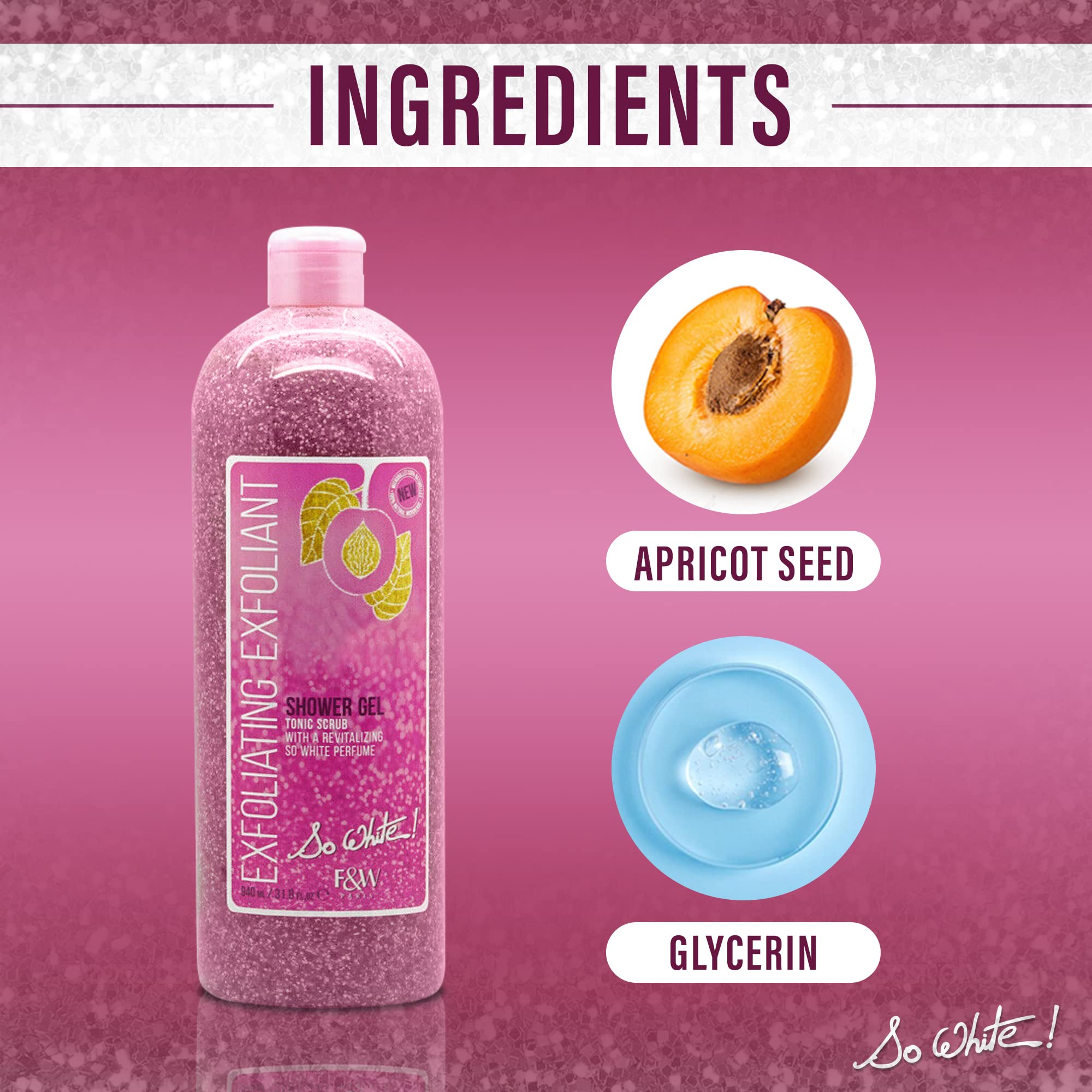 FAIR & WHITE close-up of apricot seed particles in gel for gentle exfoliation