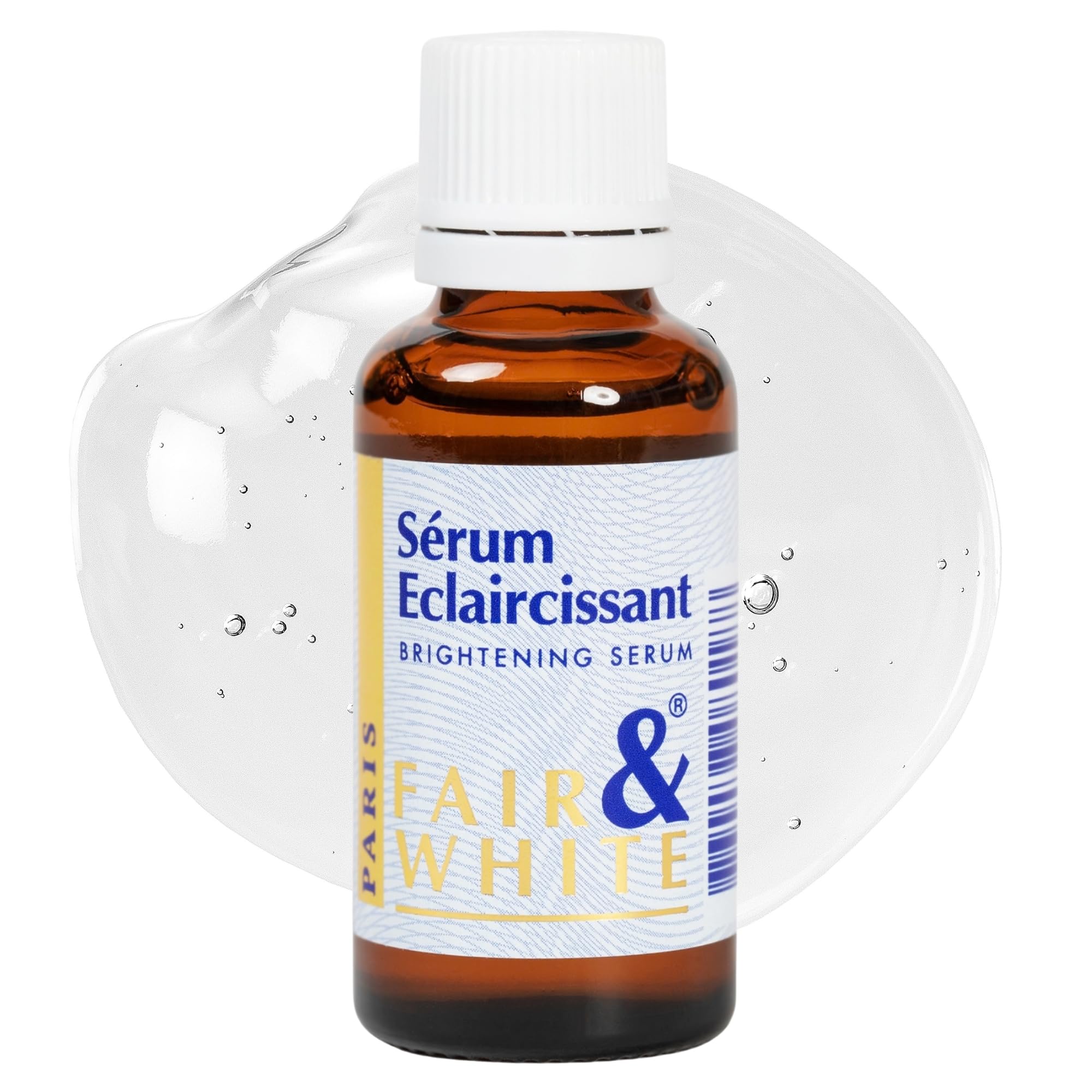 FAIR & WHITE front bottle showing product and brand, highlights brightening benefit
