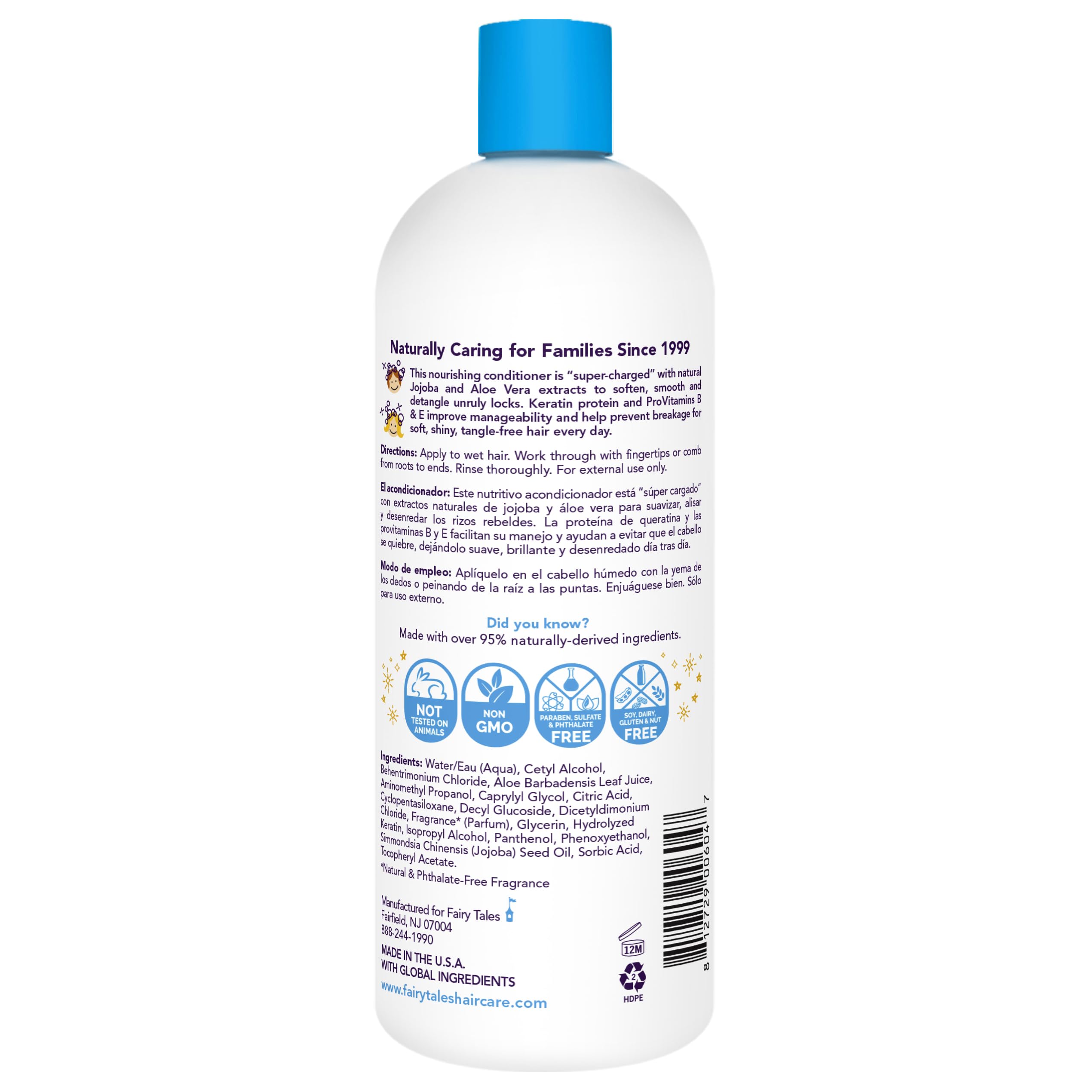 Fairy Tales pump close-up dispensing conditioner for easy, mess-free dosing